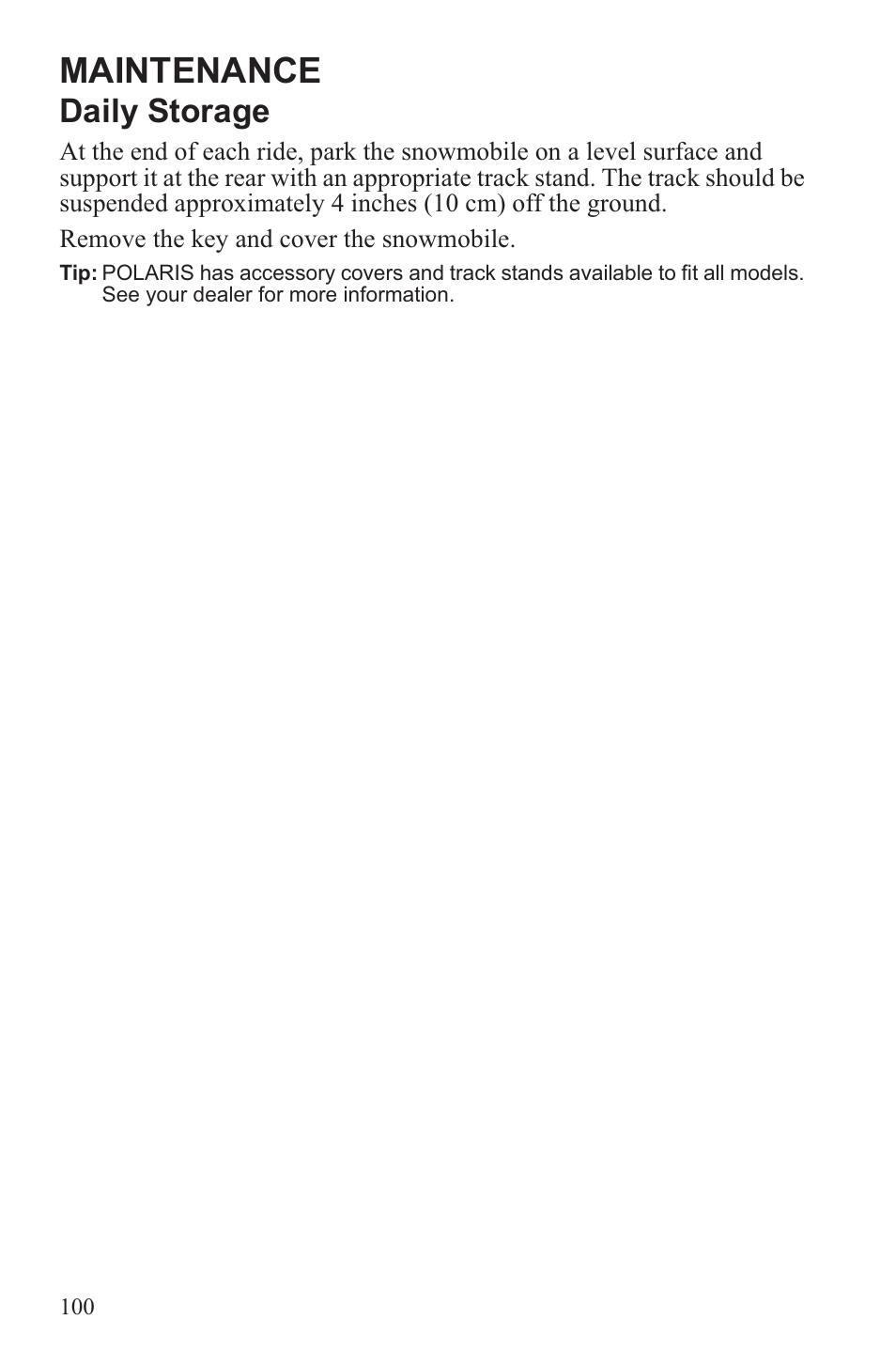 Maintenance, Daily storage | Polaris 2013 WideTrak LX User Manual | Page 104 / 131