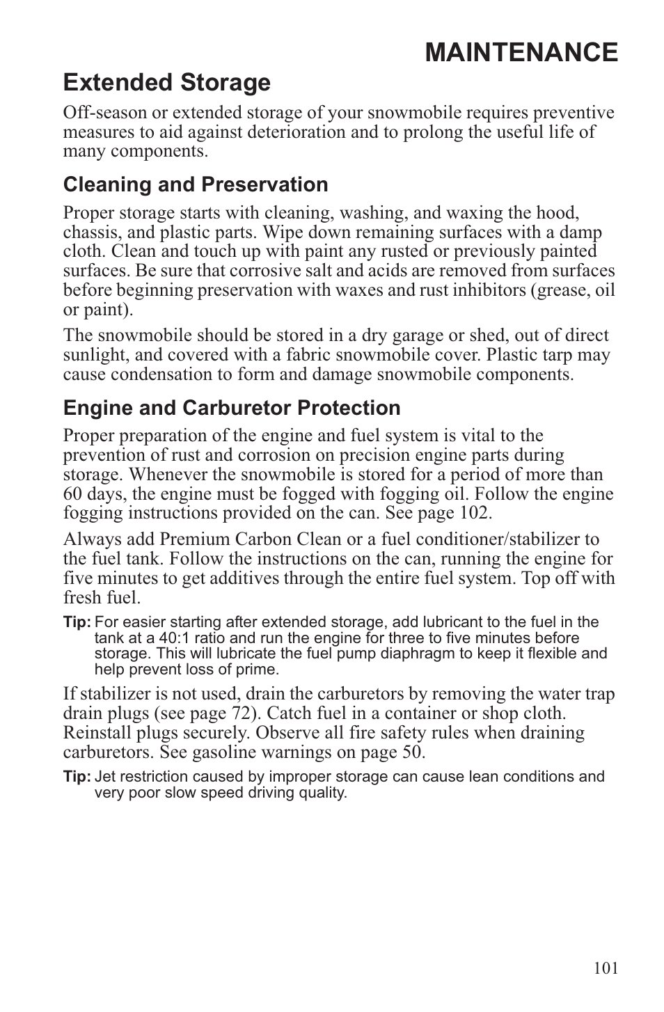 Maintenance, Extended storage | Polaris 2013 WideTrak LX User Manual | Page 105 / 131