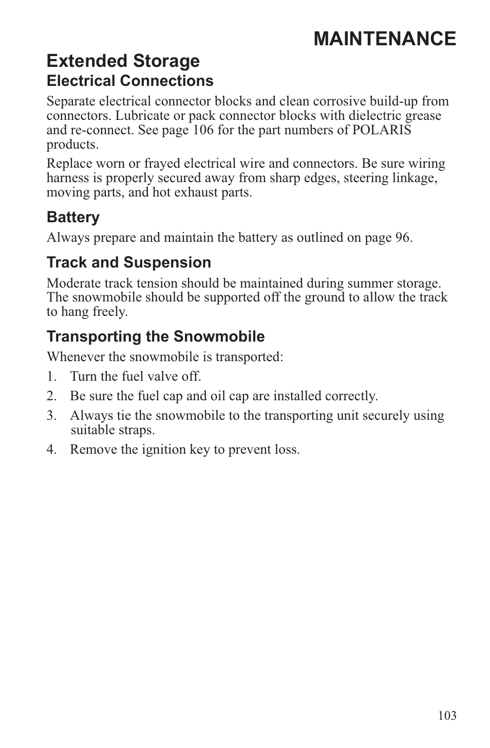 Maintenance, Extended storage | Polaris 2013 WideTrak LX User Manual | Page 107 / 131