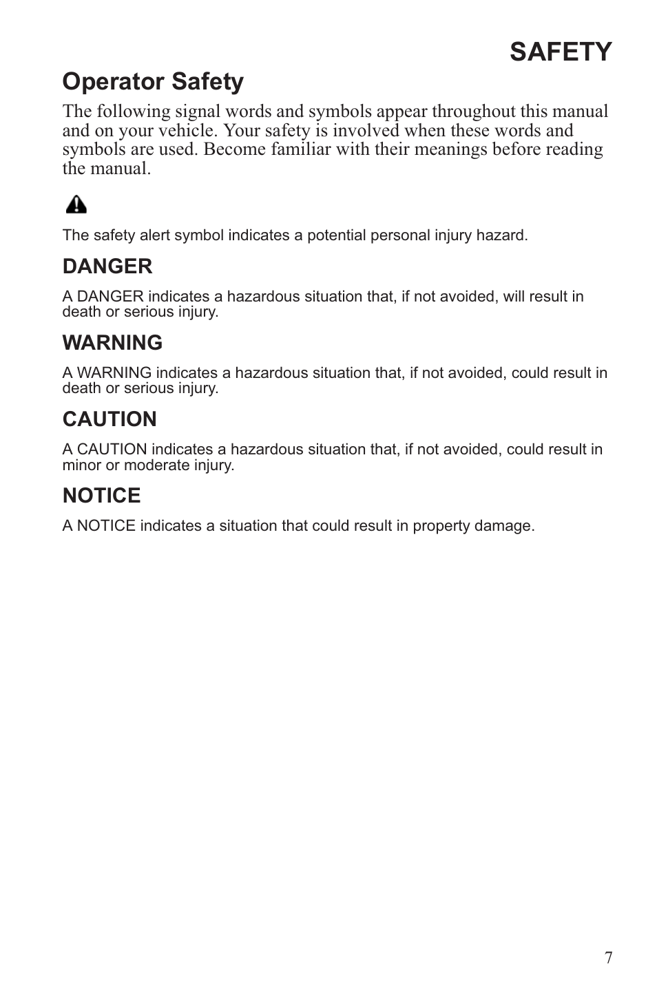 Safety, Operator safety | Polaris 2013 WideTrak LX User Manual | Page 11 / 131