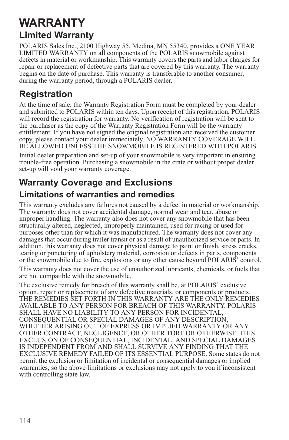 Warranty | Polaris 2013 WideTrak LX User Manual | Page 118 / 131