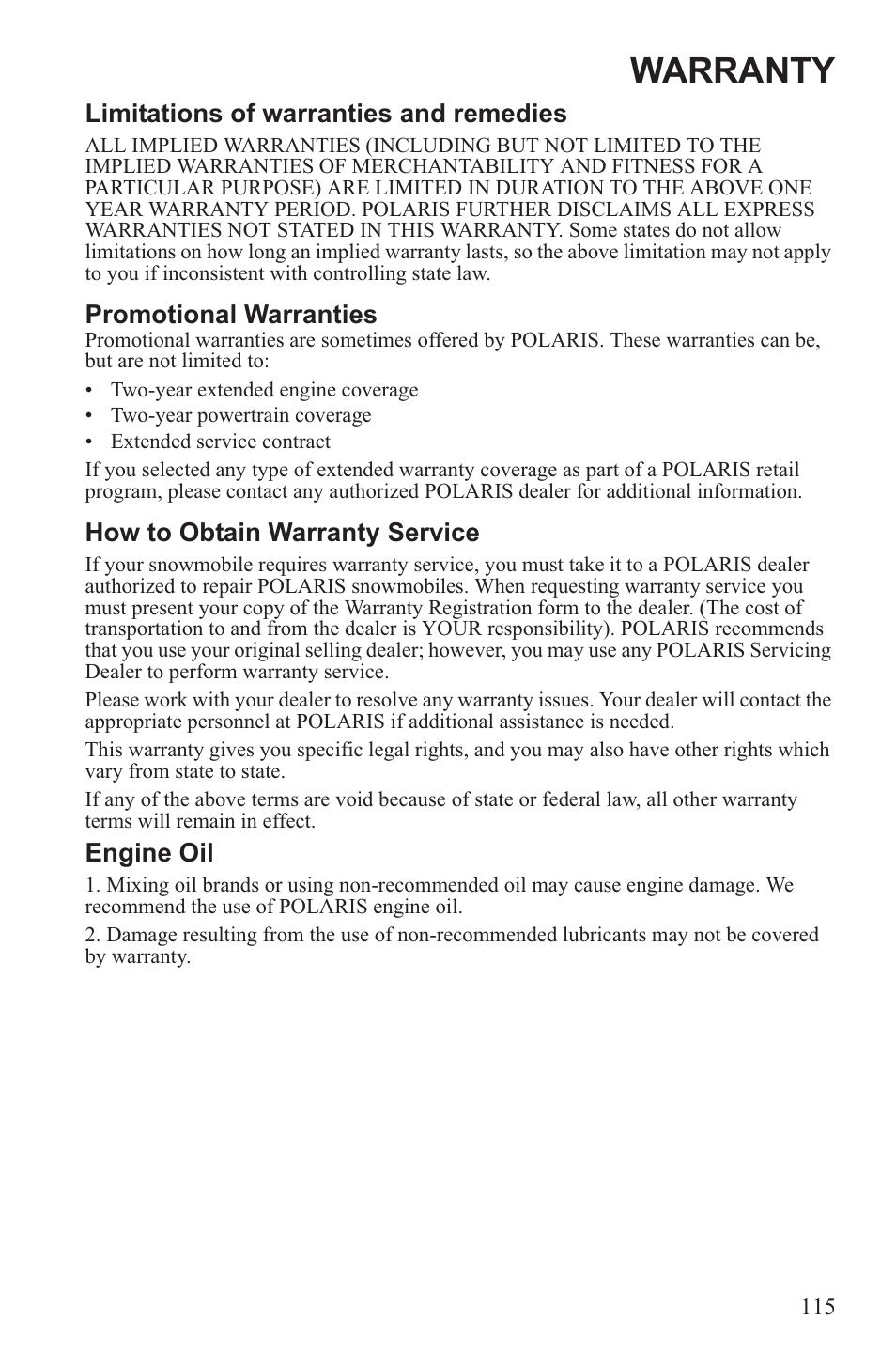 Warranty | Polaris 2013 WideTrak LX User Manual | Page 119 / 131