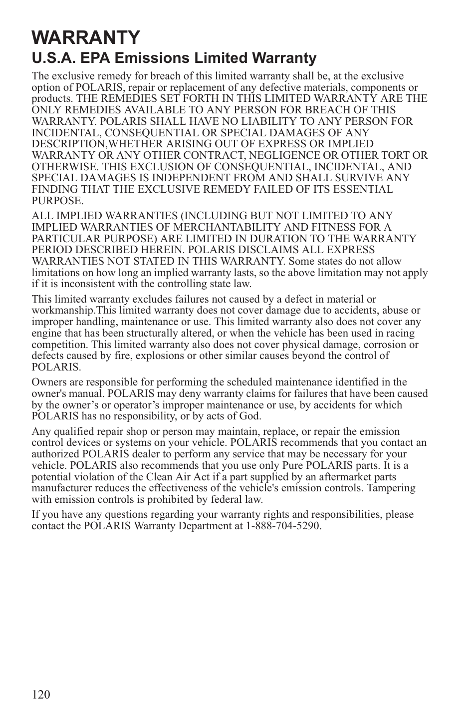 Warranty | Polaris 2013 WideTrak LX User Manual | Page 124 / 131