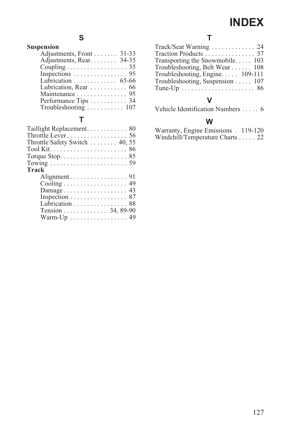 Index | Polaris 2013 WideTrak LX User Manual | Page 131 / 131