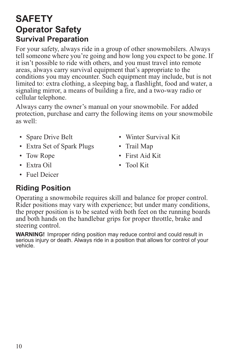 Safety, Operator safety | Polaris 2013 WideTrak LX User Manual | Page 14 / 131