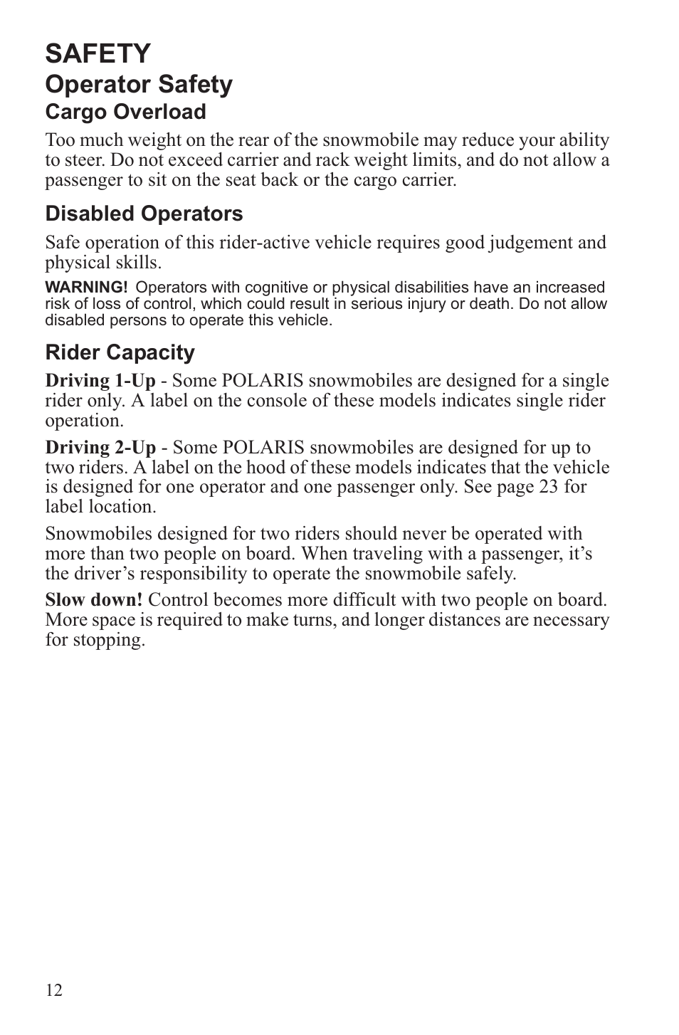 Safety, Operator safety | Polaris 2013 WideTrak LX User Manual | Page 16 / 131