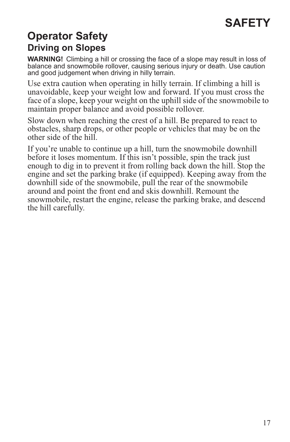 Safety, Operator safety | Polaris 2013 WideTrak LX User Manual | Page 21 / 131