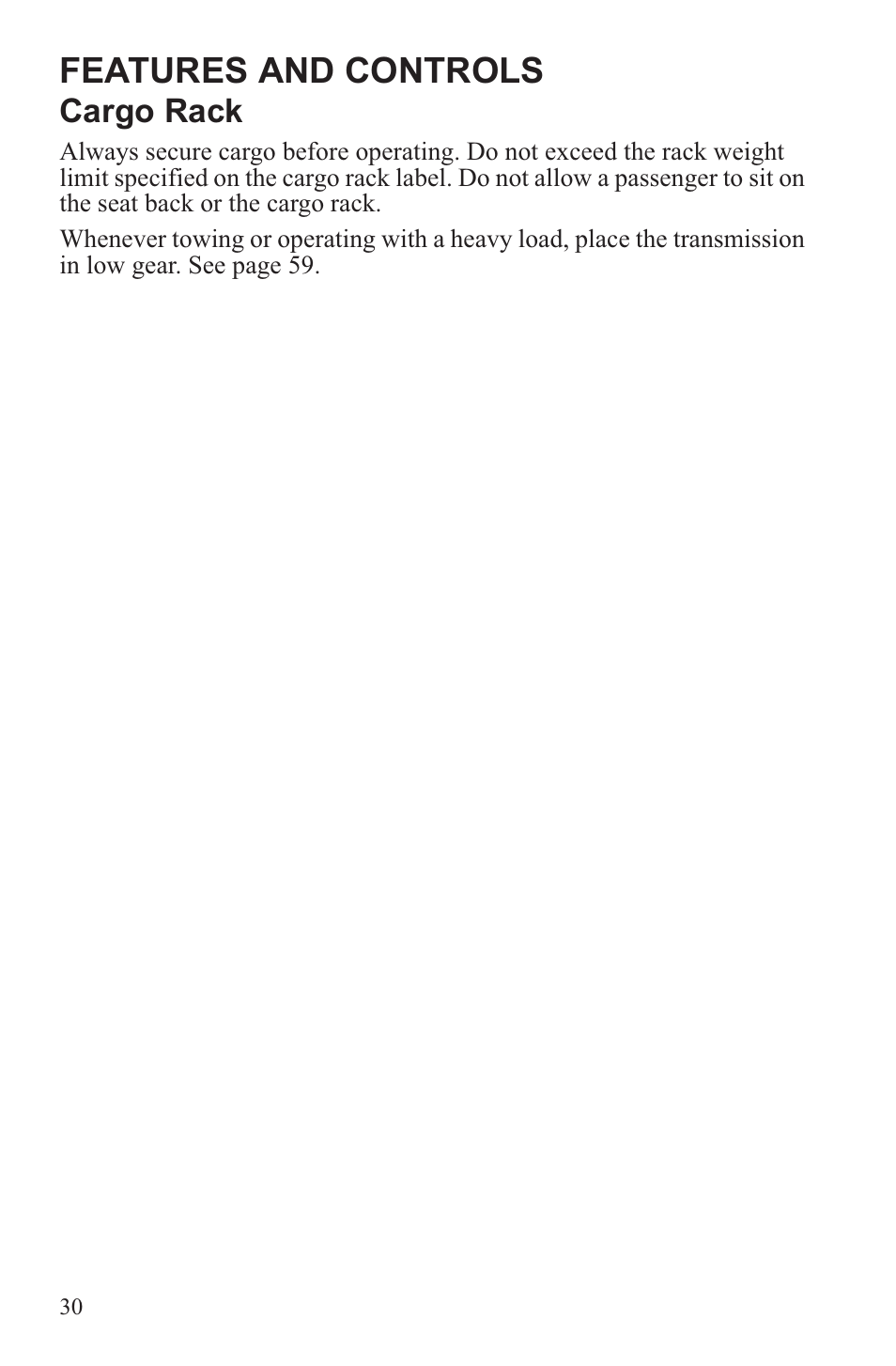 Features and controls, Cargo rack | Polaris 2013 WideTrak LX User Manual | Page 34 / 131