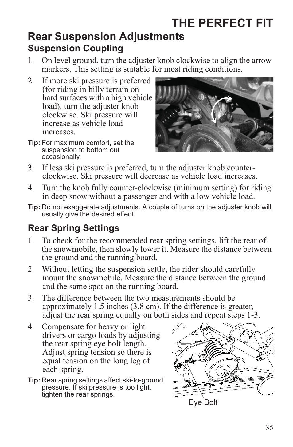 The perfect fit, Rear suspension adjustments | Polaris 2013 WideTrak LX User Manual | Page 39 / 131