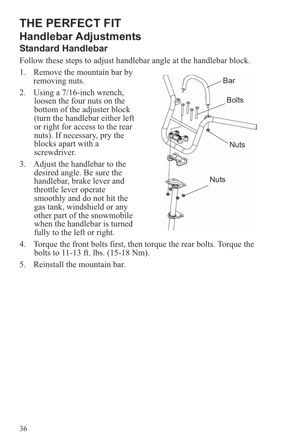 The perfect fit, Handlebar adjustments | Polaris 2013 WideTrak LX User Manual | Page 40 / 131