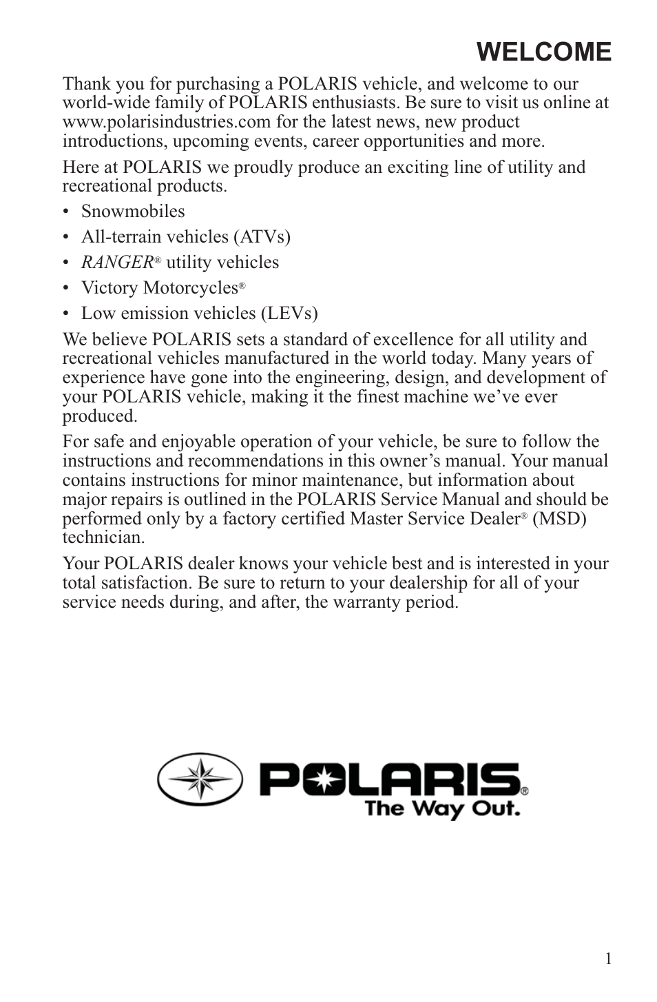 Welcome | Polaris 2013 WideTrak LX User Manual | Page 5 / 131