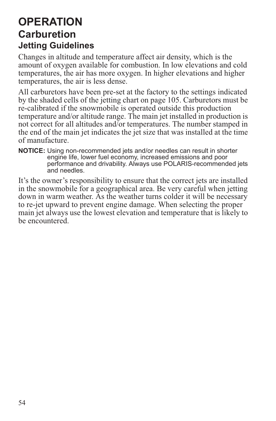Operation, Carburetion | Polaris 2013 WideTrak LX User Manual | Page 58 / 131