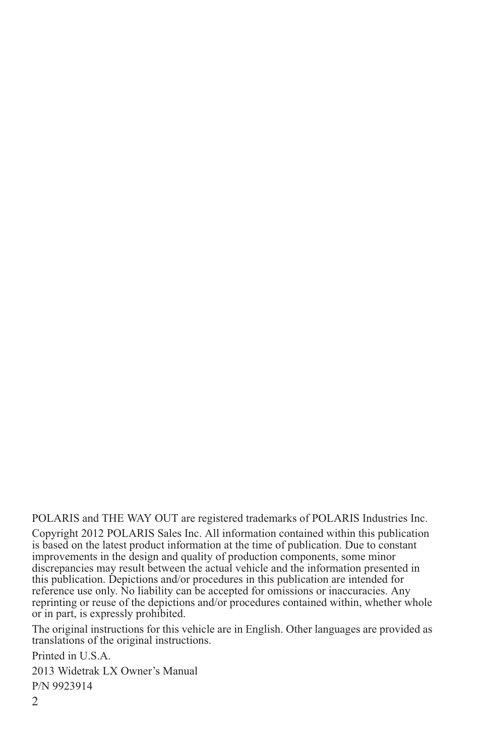 Polaris 2013 WideTrak LX User Manual | Page 6 / 131
