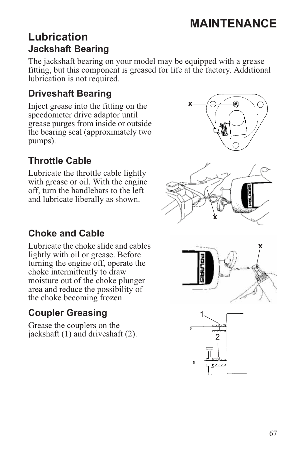 Maintenance, Lubrication | Polaris 2013 WideTrak LX User Manual | Page 71 / 131