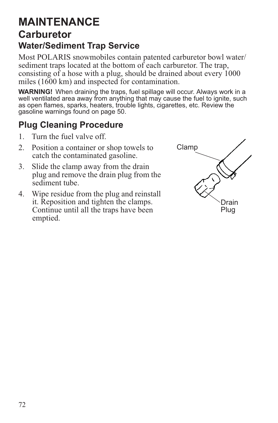 Maintenance, Carburetor | Polaris 2013 WideTrak LX User Manual | Page 76 / 131