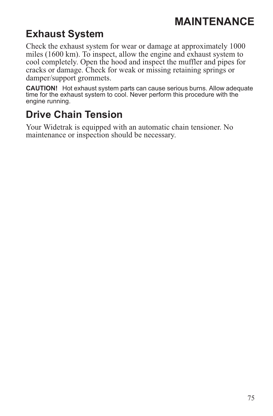 Maintenance, Exhaust system, Drive chain tension | Polaris 2013 WideTrak LX User Manual | Page 79 / 131
