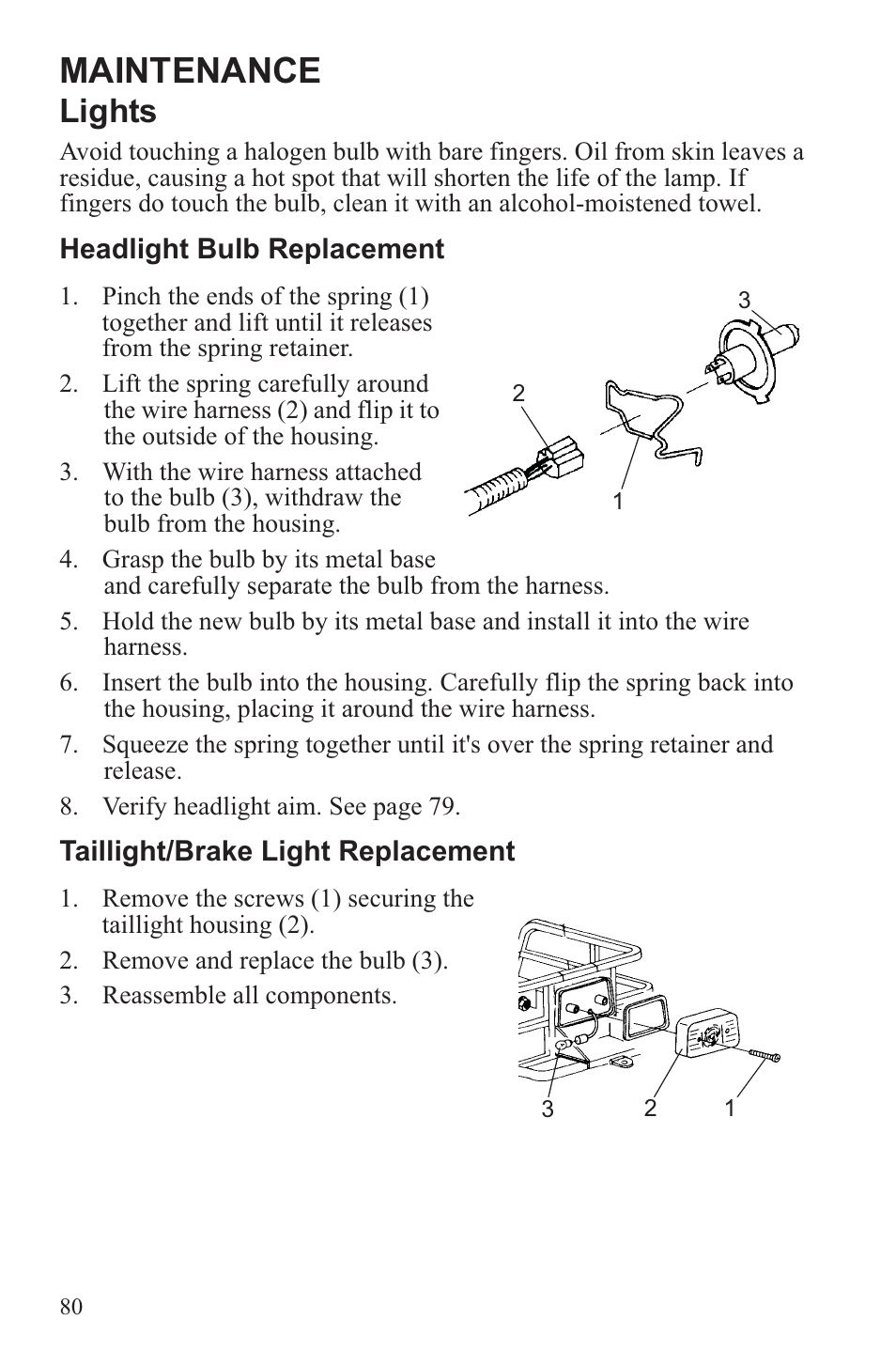 Maintenance, Lights | Polaris 2013 WideTrak LX User Manual | Page 84 / 131