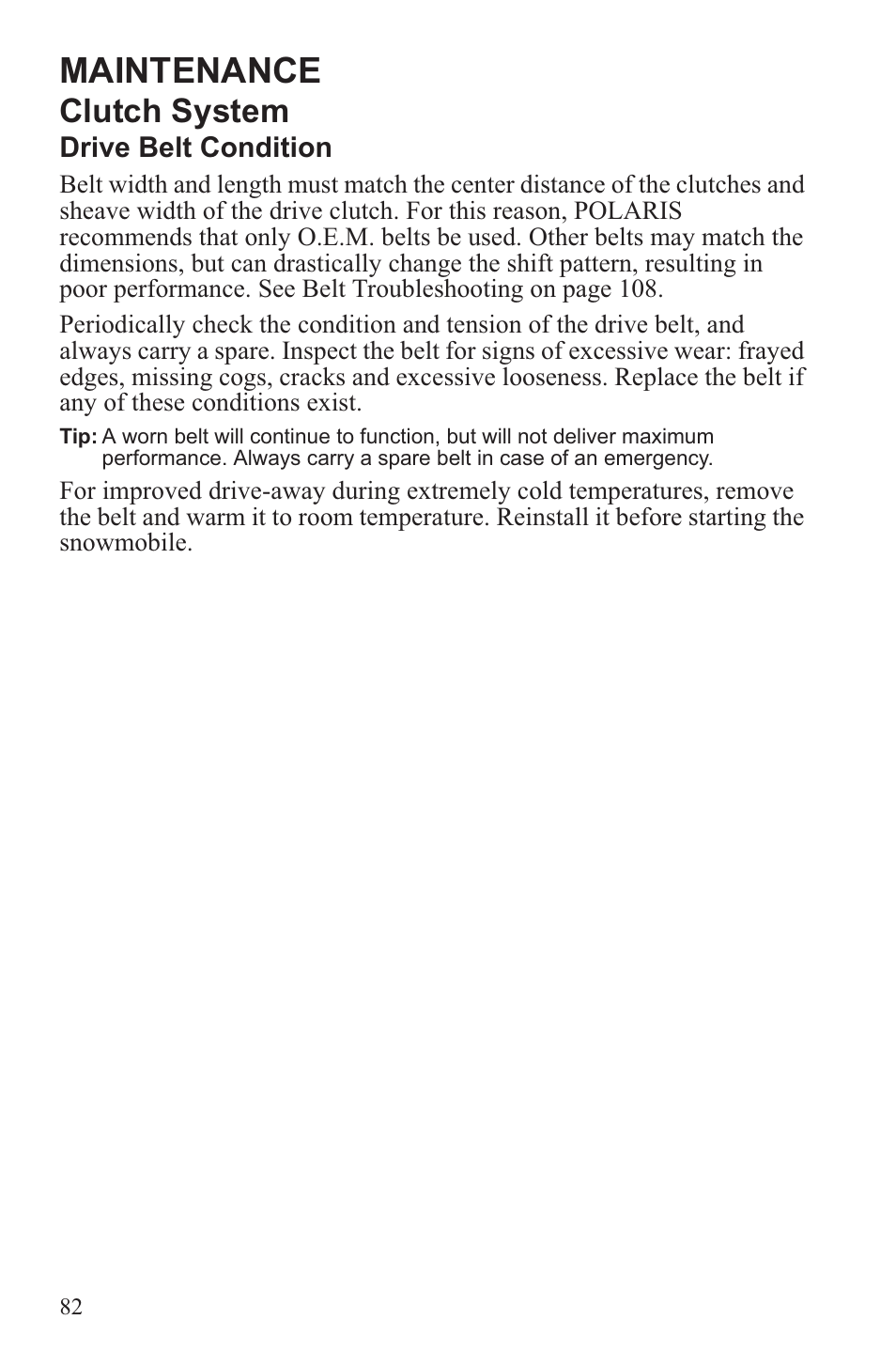 Maintenance, Clutch system | Polaris 2013 WideTrak LX User Manual | Page 86 / 131