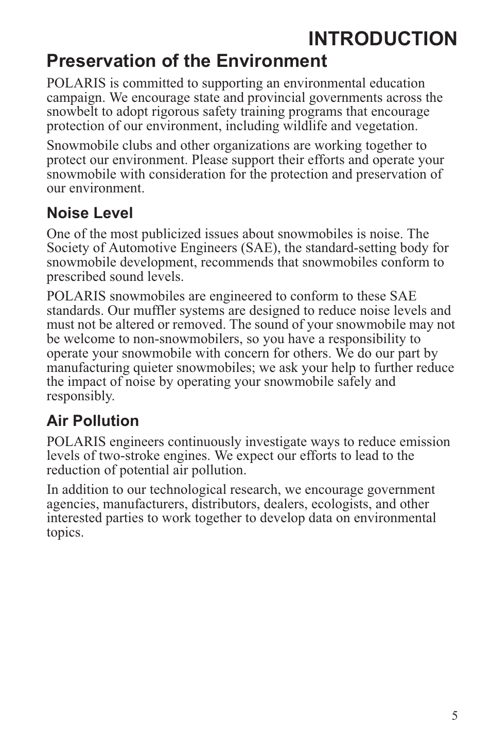 Introduction, Preservation of the environment | Polaris 2013 WideTrak LX User Manual | Page 9 / 131