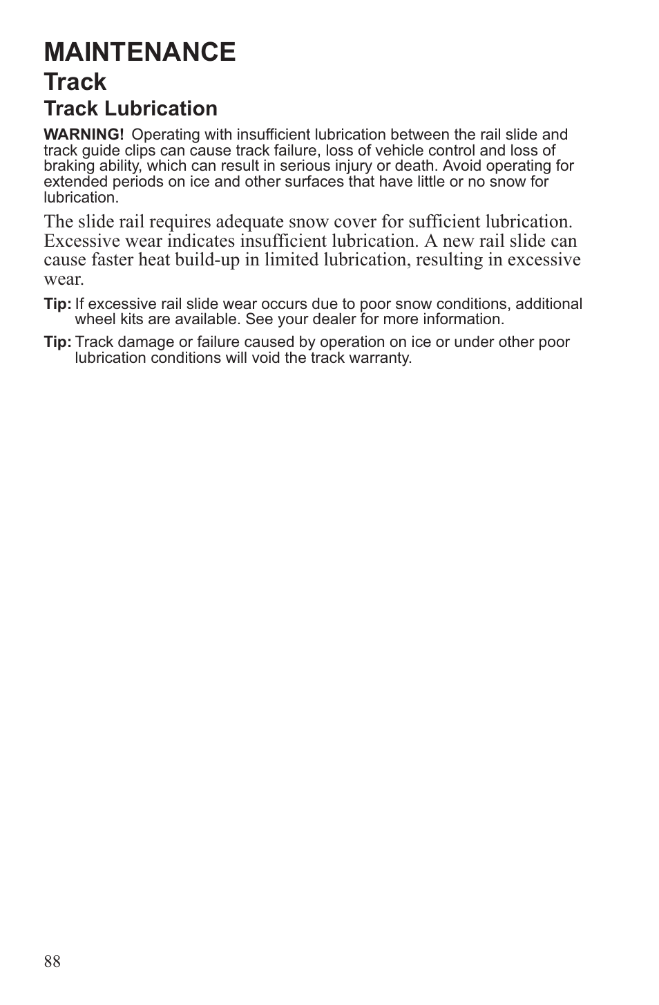 Maintenance, Track, Track lubrication | Polaris 2013 WideTrak LX User Manual | Page 92 / 131