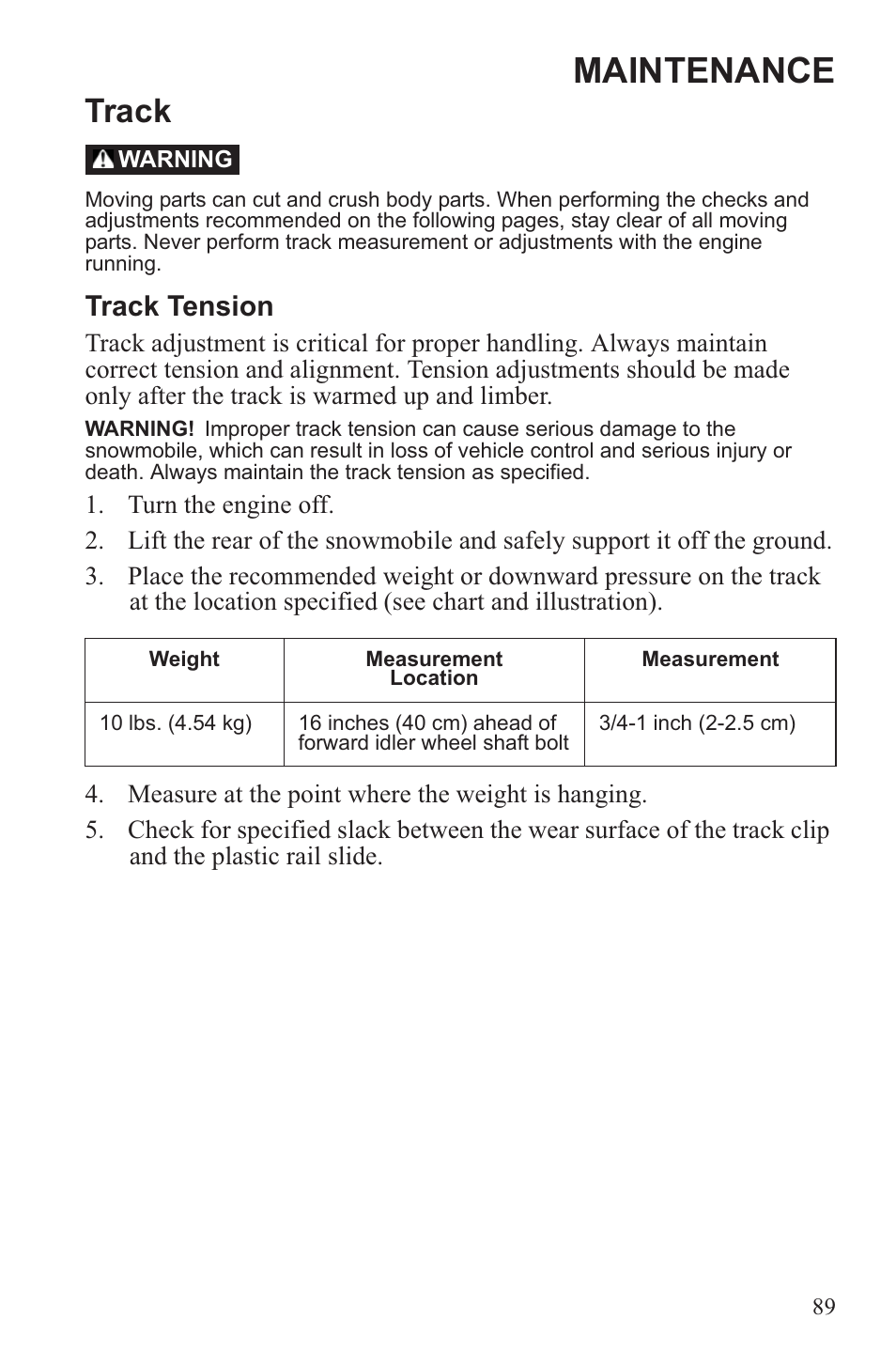 Maintenance, Track, Track tension | Polaris 2013 WideTrak LX User Manual | Page 93 / 131