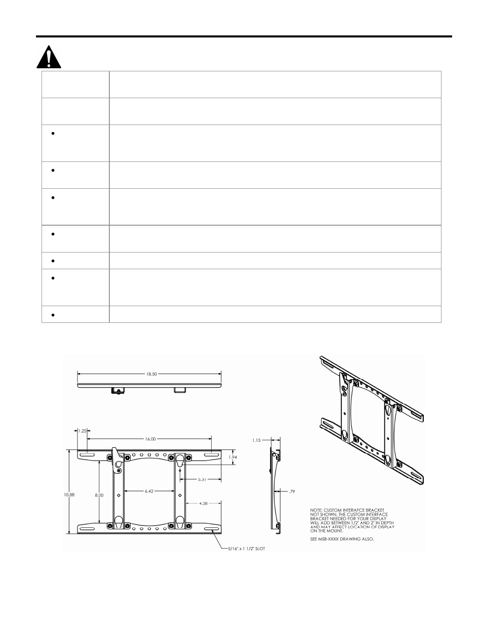 Important warnings and cautions, Dimensional drawing | Chief Manufacturing MSR Series User Manual | Page 2 / 7