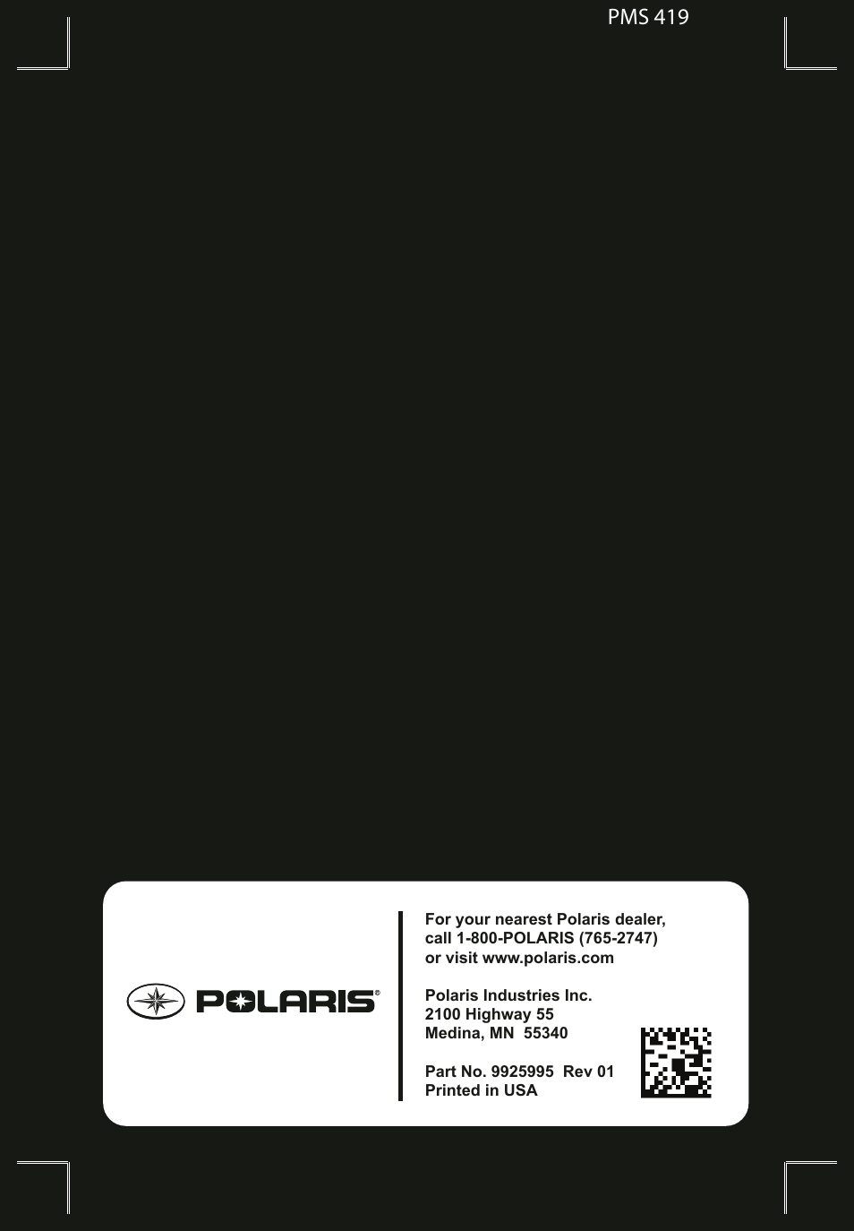 Pms 419 | Polaris 2016 600 Switchback Assault 144 User Manual | Page 145 / 145