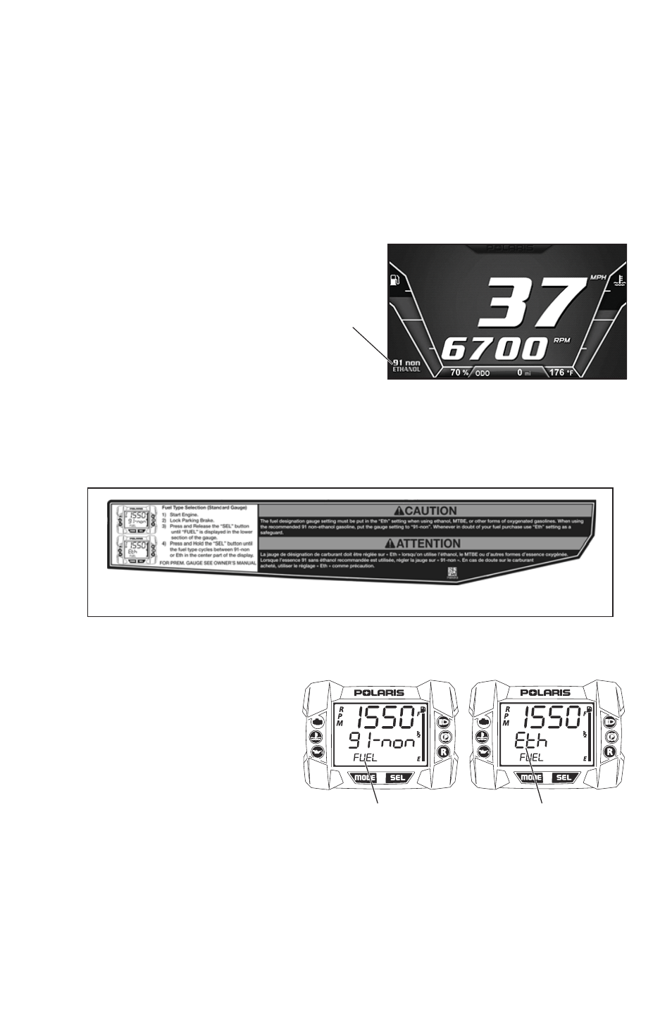 Features, Fuel type selection | Polaris 2016 600 Rush PRO-S User Manual | Page 37 / 191