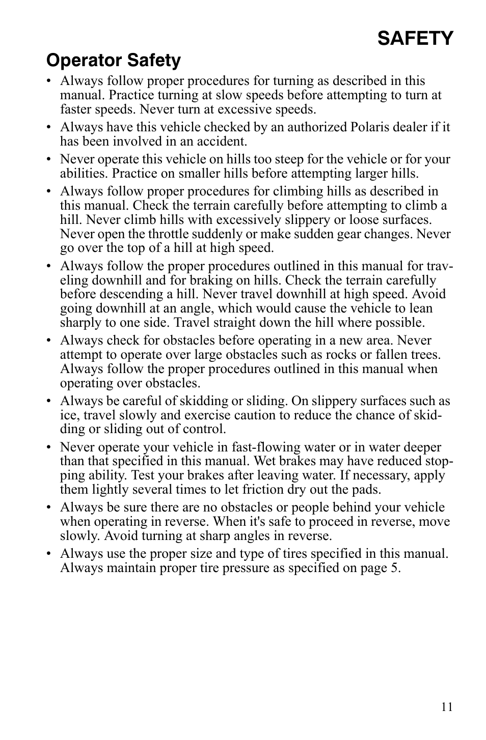 Safety, Operator safety | Polaris 2008 Ranger 4x4 700 EFI User Manual | Page 14 / 136