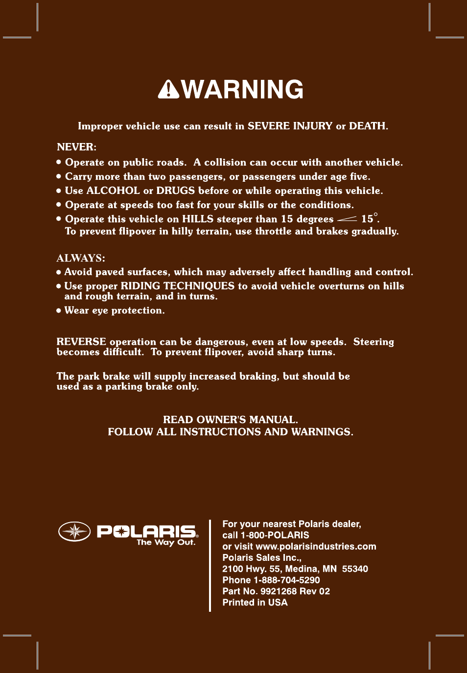 Polaris 2008 Ranger 4x4 700 EFI User Manual | Page 2 / 136