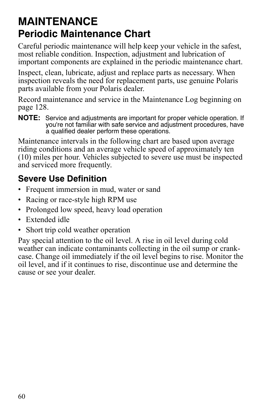Maintenance, Periodic maintenance chart | Polaris 2008 Ranger 4x4 700 EFI User Manual | Page 63 / 136