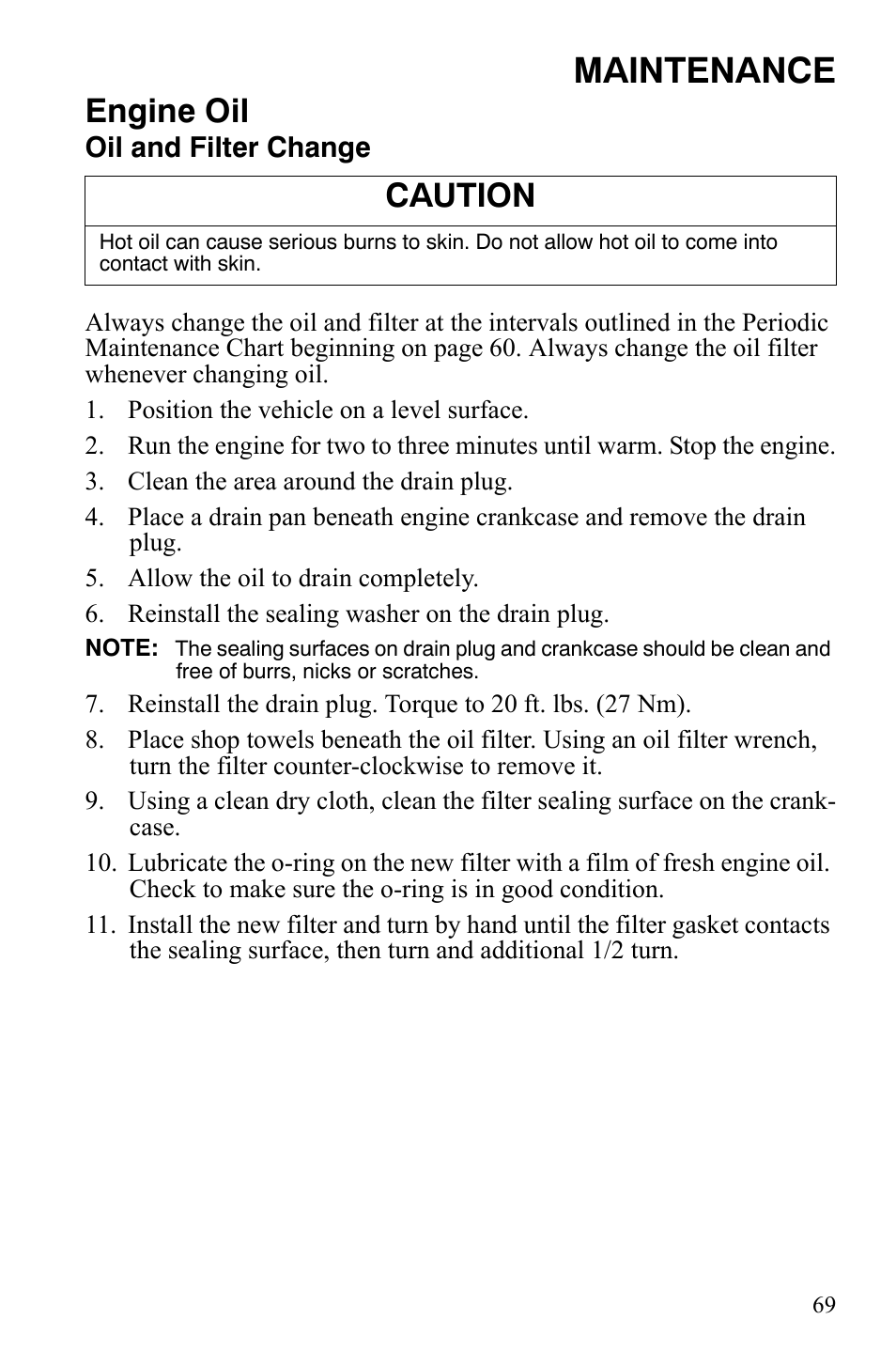 Maintenance, Engine oil, Caution | Polaris 2008 Ranger 4x4 700 EFI User Manual | Page 72 / 136