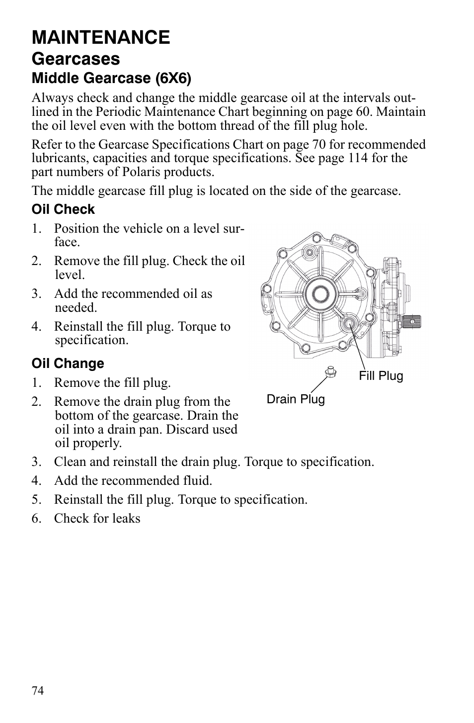 Maintenance, Gearcases | Polaris 2008 Ranger 4x4 700 EFI User Manual | Page 77 / 136
