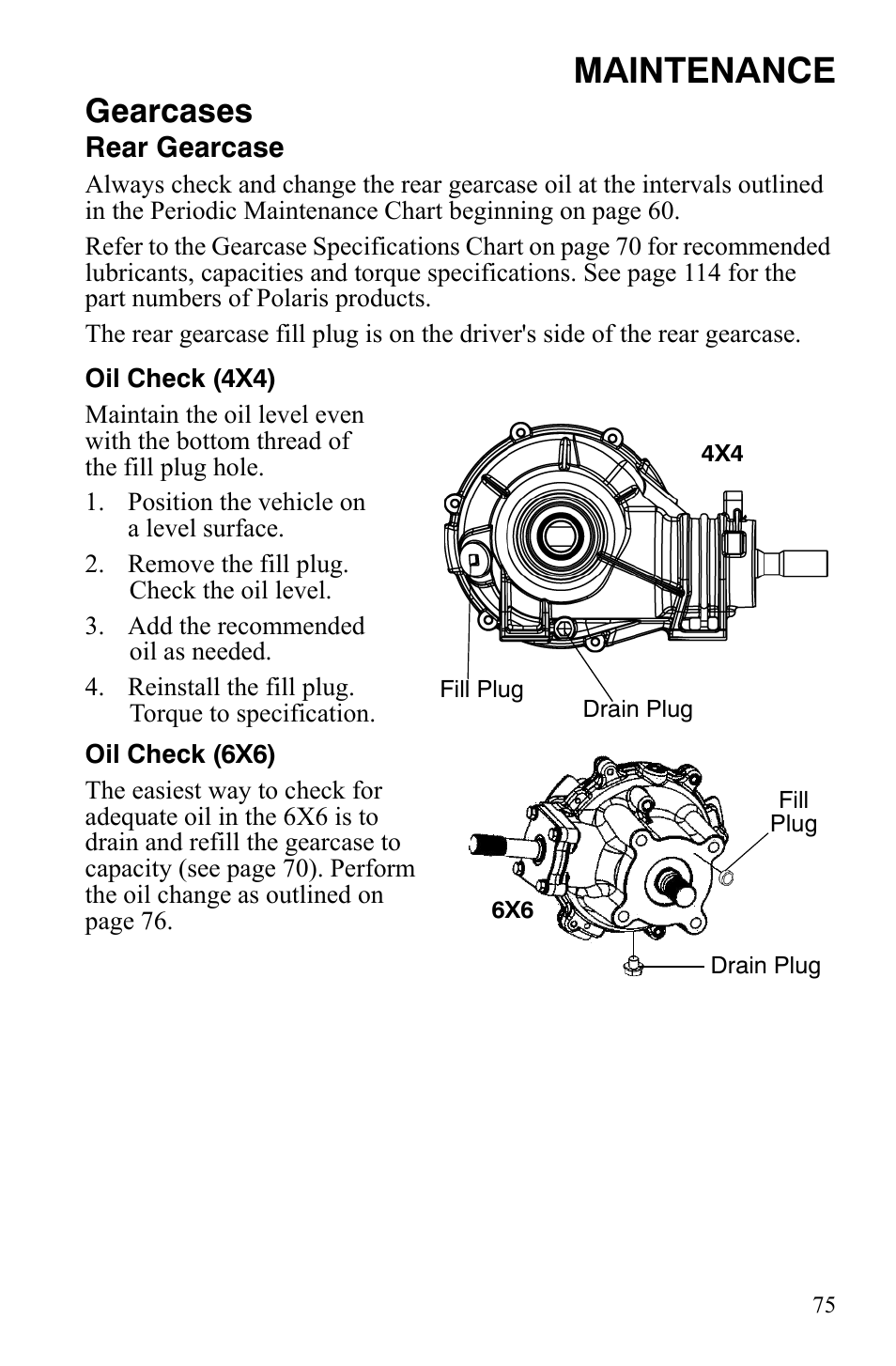 Maintenance, Gearcases | Polaris 2008 Ranger 4x4 700 EFI User Manual | Page 78 / 136