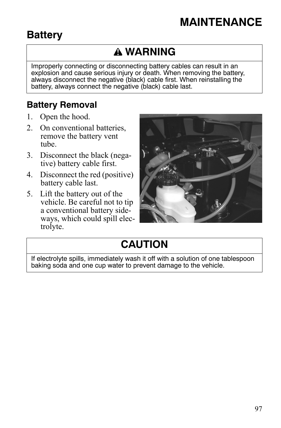 Maintenance, Battery, Warning | Caution | Polaris 2008 Ranger Crew User Manual | Page 100 / 132