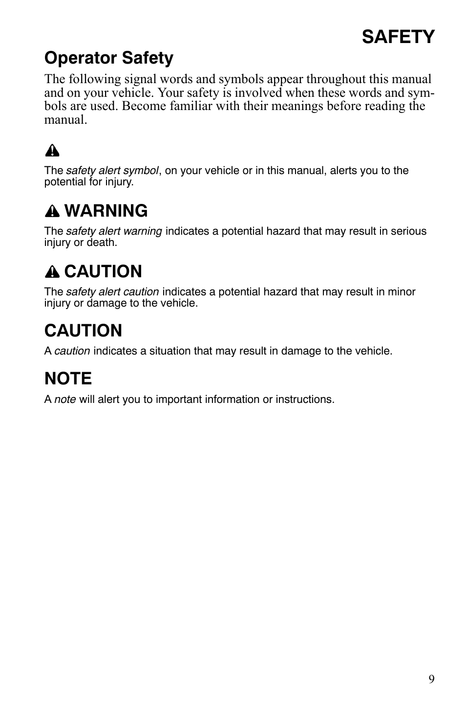 Safety, Operator safety, Warning | Caution | Polaris 2008 Ranger Crew User Manual | Page 12 / 132