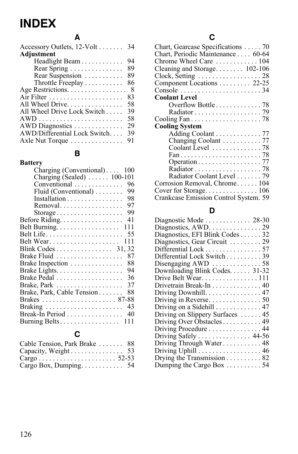 Index | Polaris 2008 Ranger Crew User Manual | Page 129 / 132