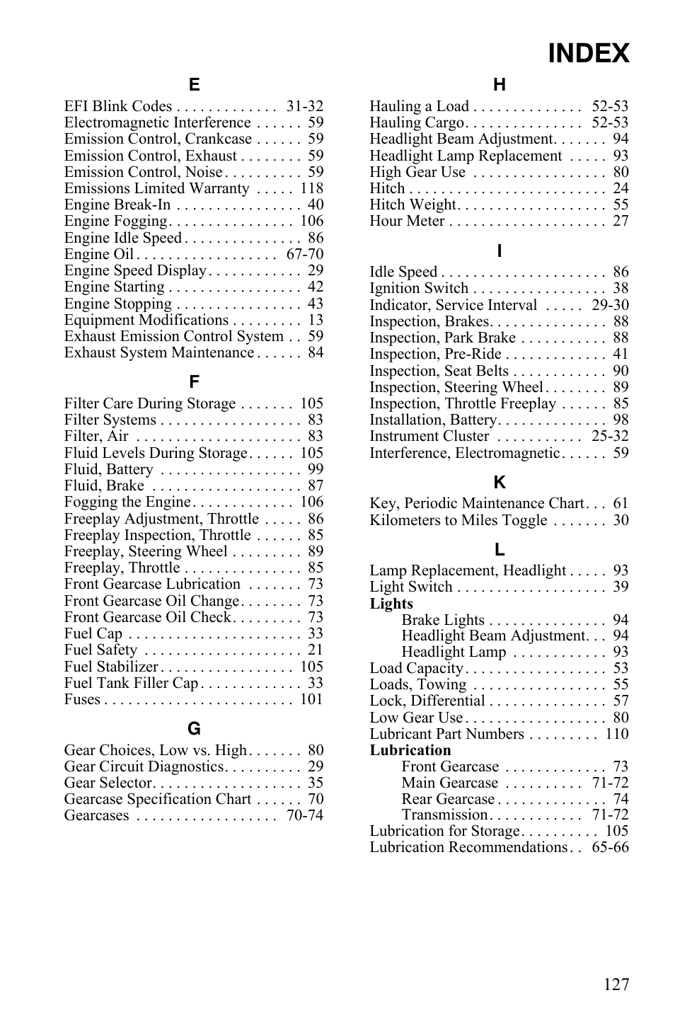 Index | Polaris 2008 Ranger Crew User Manual | Page 130 / 132