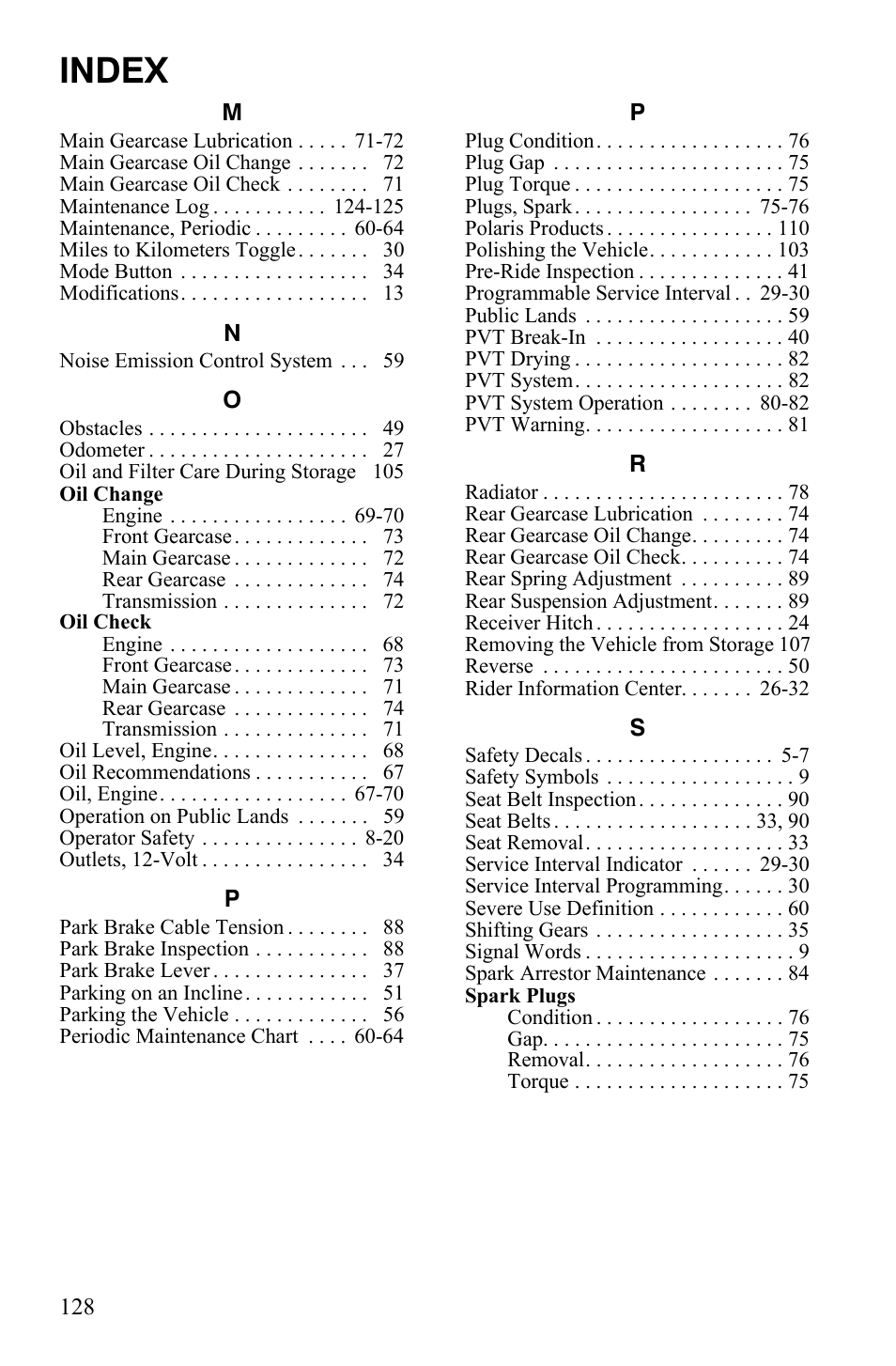 Index | Polaris 2008 Ranger Crew User Manual | Page 131 / 132