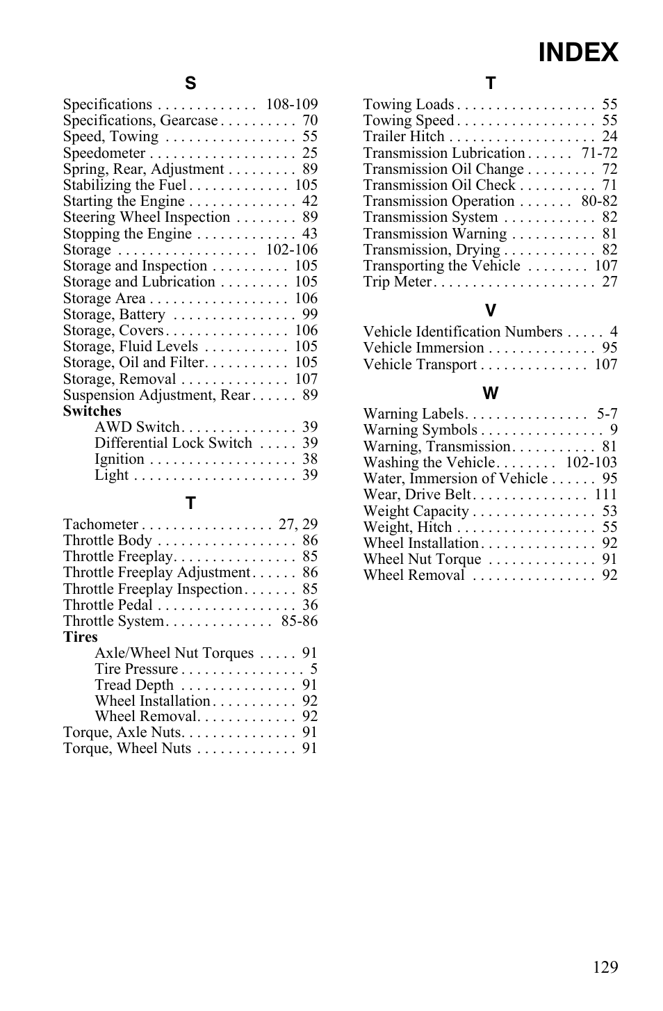 Index | Polaris 2008 Ranger Crew User Manual | Page 132 / 132