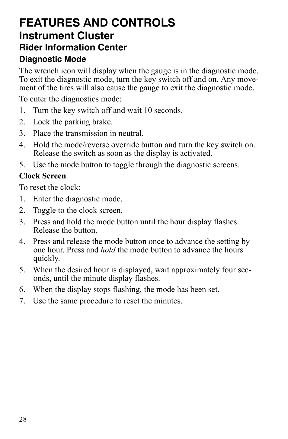 Features and controls, Instrument cluster | Polaris 2008 Ranger Crew User Manual | Page 31 / 132