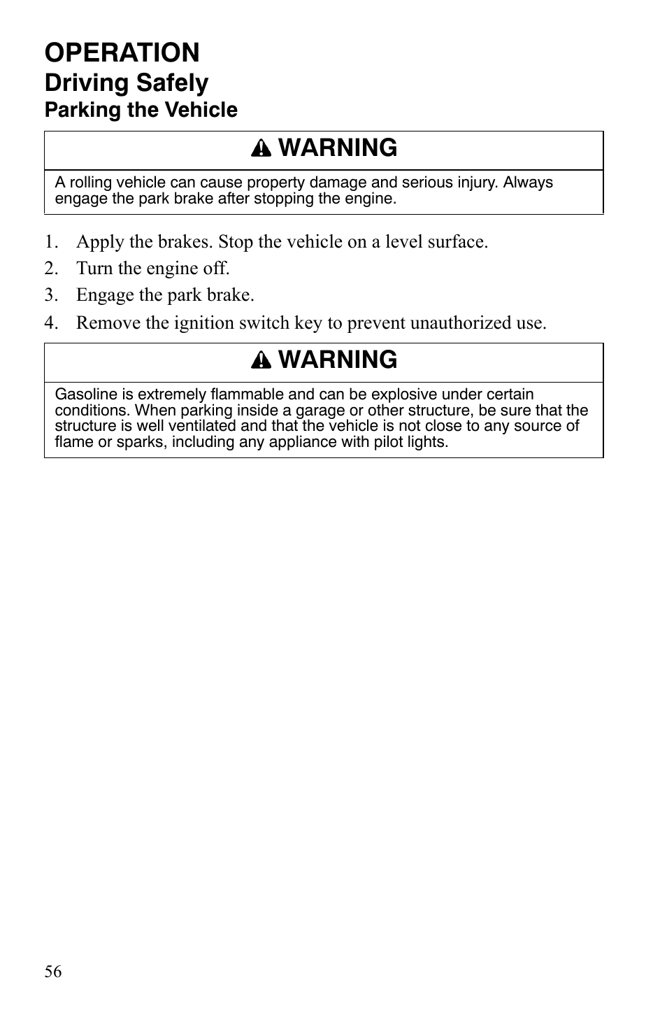 Operation, Driving safely, Warning | Polaris 2008 Ranger Crew User Manual | Page 59 / 132