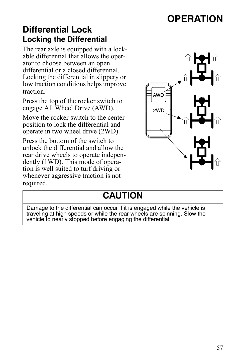 Operation, Differential lock, Caution | Polaris 2008 Ranger Crew User Manual | Page 60 / 132