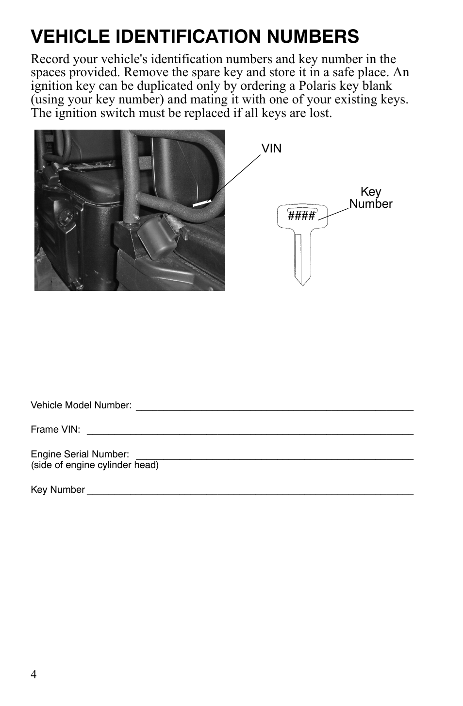 Vehicle identification numbers | Polaris 2008 Ranger Crew User Manual | Page 7 / 132