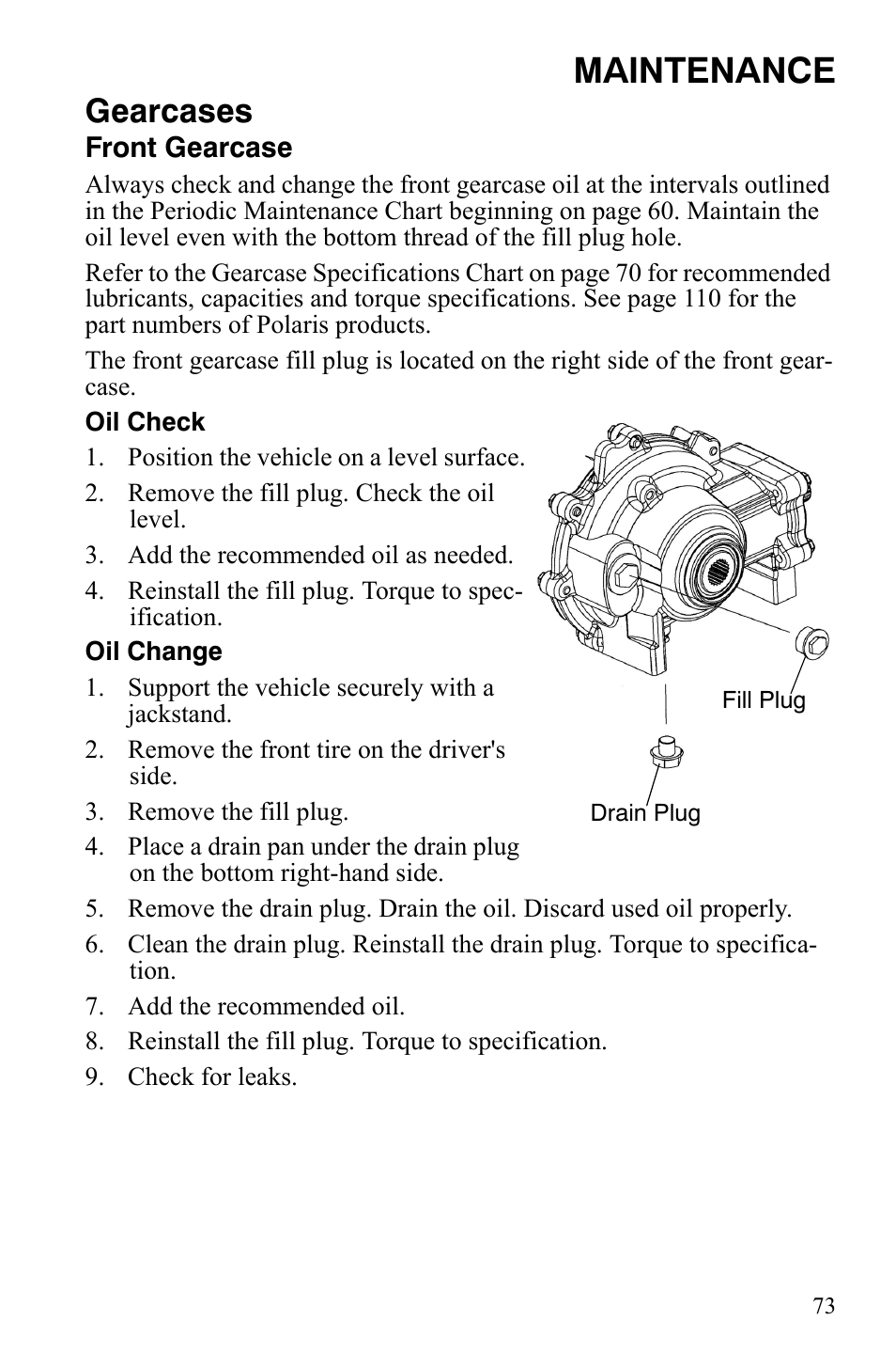 Maintenance, Gearcases | Polaris 2008 Ranger Crew User Manual | Page 76 / 132