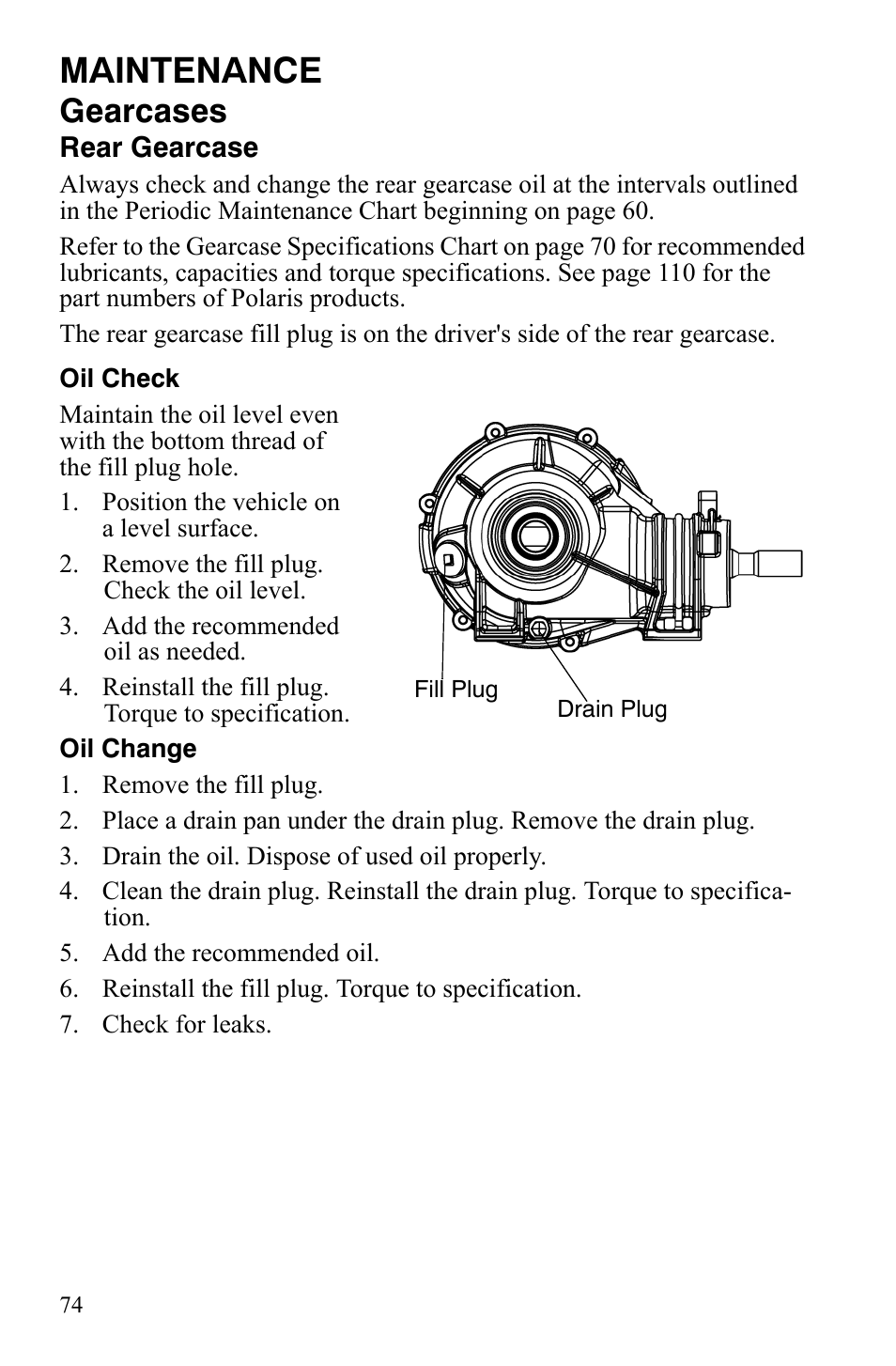 Maintenance, Gearcases | Polaris 2008 Ranger Crew User Manual | Page 77 / 132