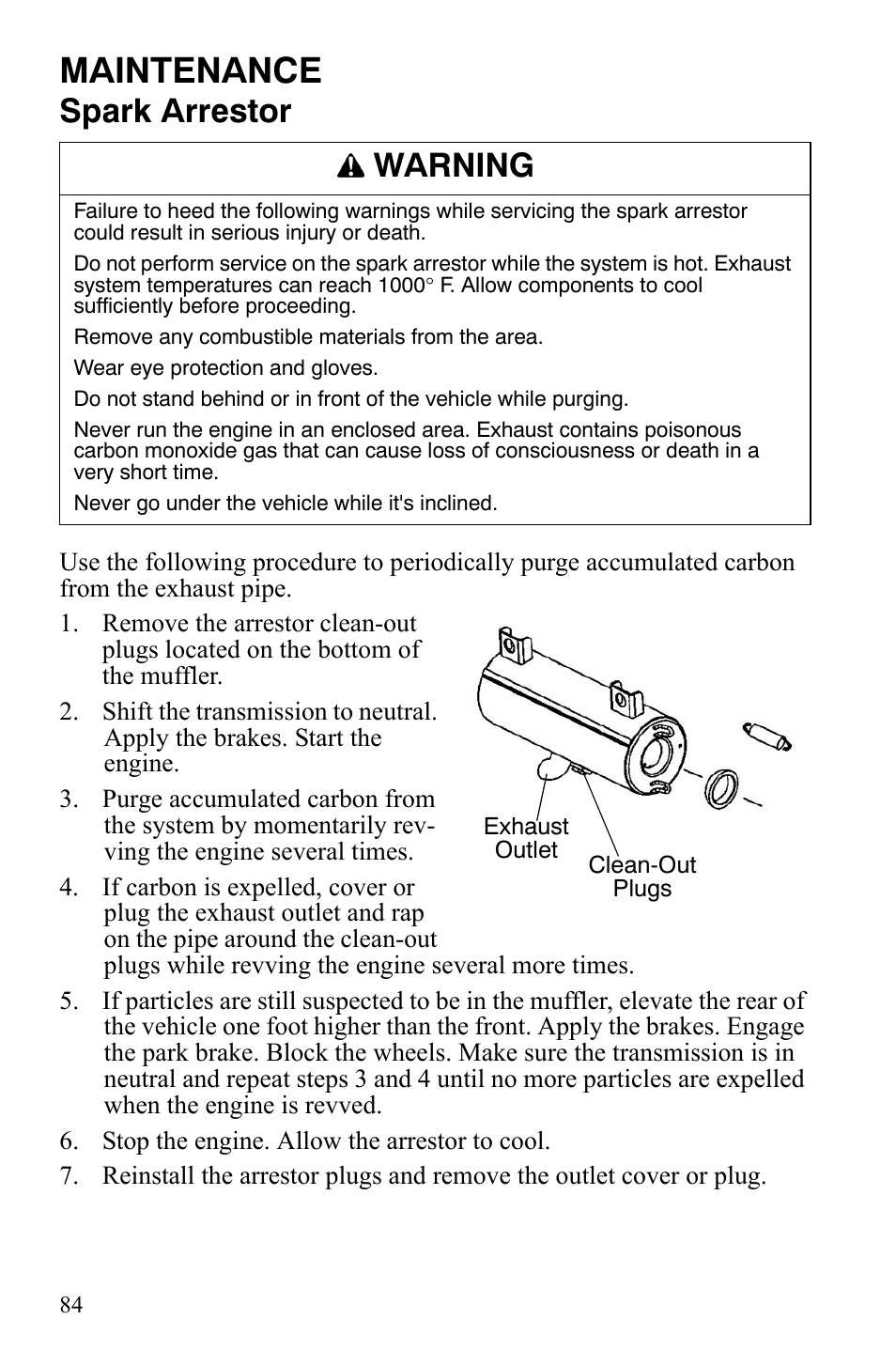 Maintenance, Spark arrestor, Warning | Polaris 2008 Ranger Crew User Manual | Page 87 / 132