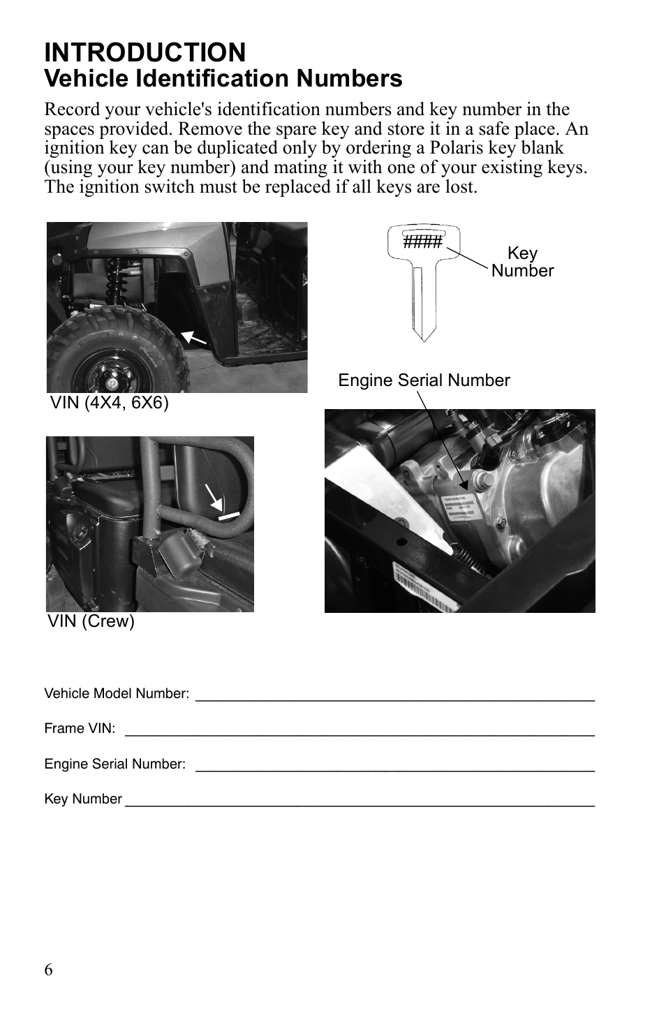 Introduction, Vehicle identification numbers | Polaris 2010 Ranger XP User Manual | Page 10 / 139