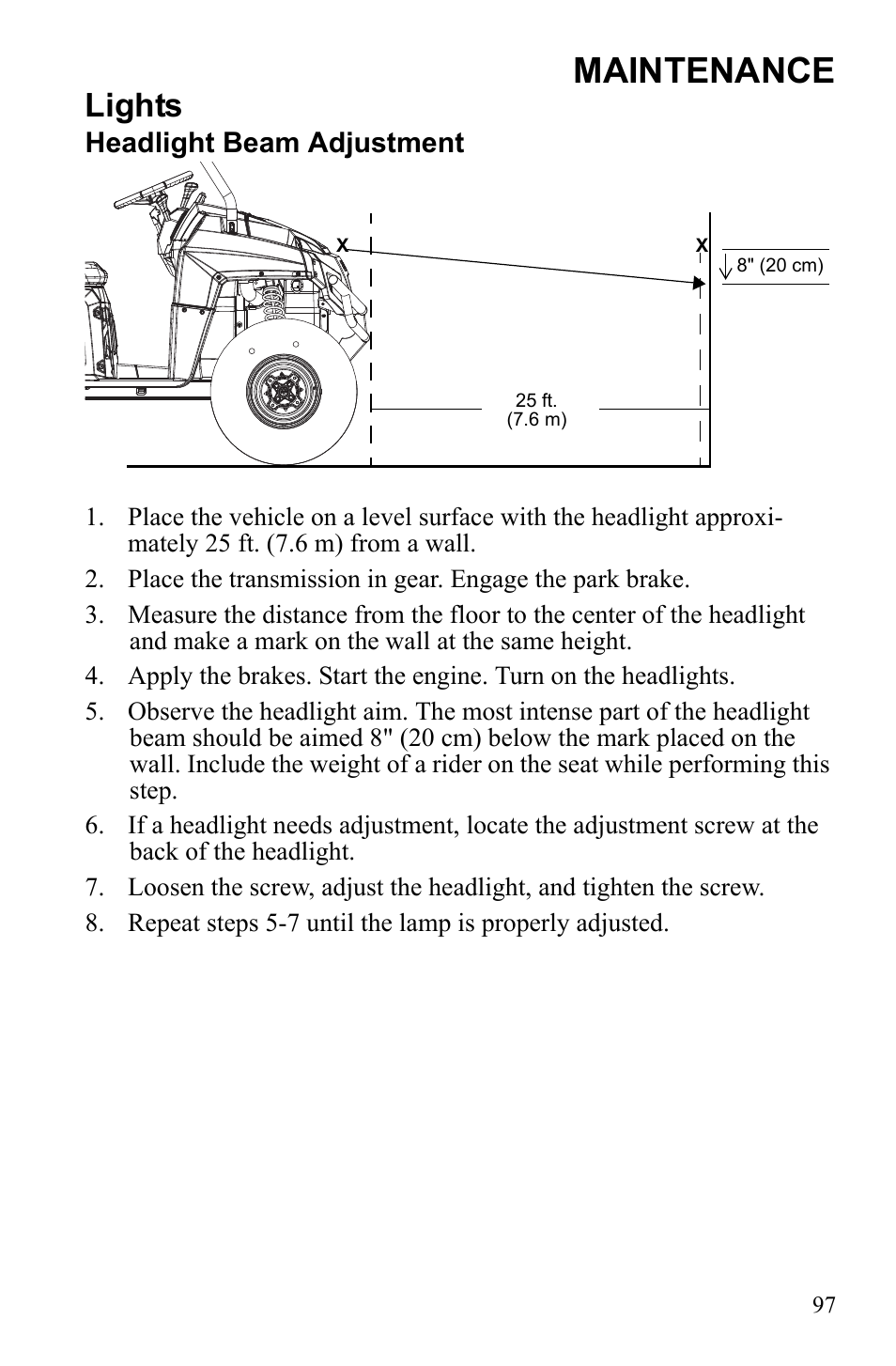 Maintenance, Lights, Headlight beam adjustment | Polaris 2010 Ranger XP User Manual | Page 101 / 139