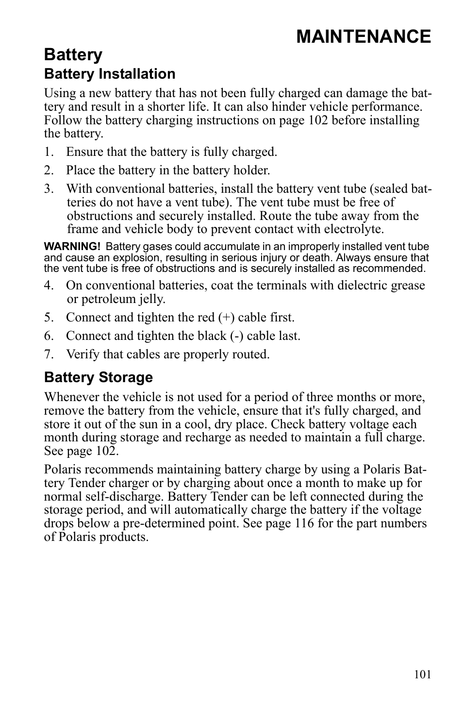 Maintenance, Battery | Polaris 2010 Ranger XP User Manual | Page 105 / 139